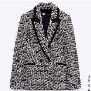 Zara structured double breasted blazer, ecru black